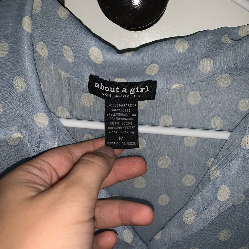 Baby blue polka dot button down top! Super comfy.